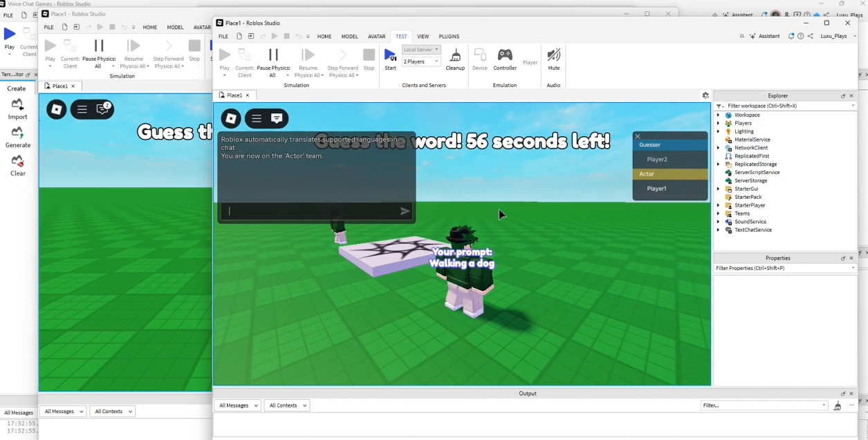 Photo of my progress on my charades roblox game